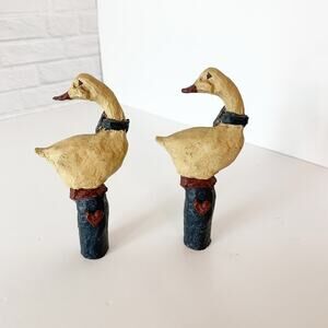 Vintage Duck Figurines Set Of 2 Primitive Folk Art Standing on Stumps Figures